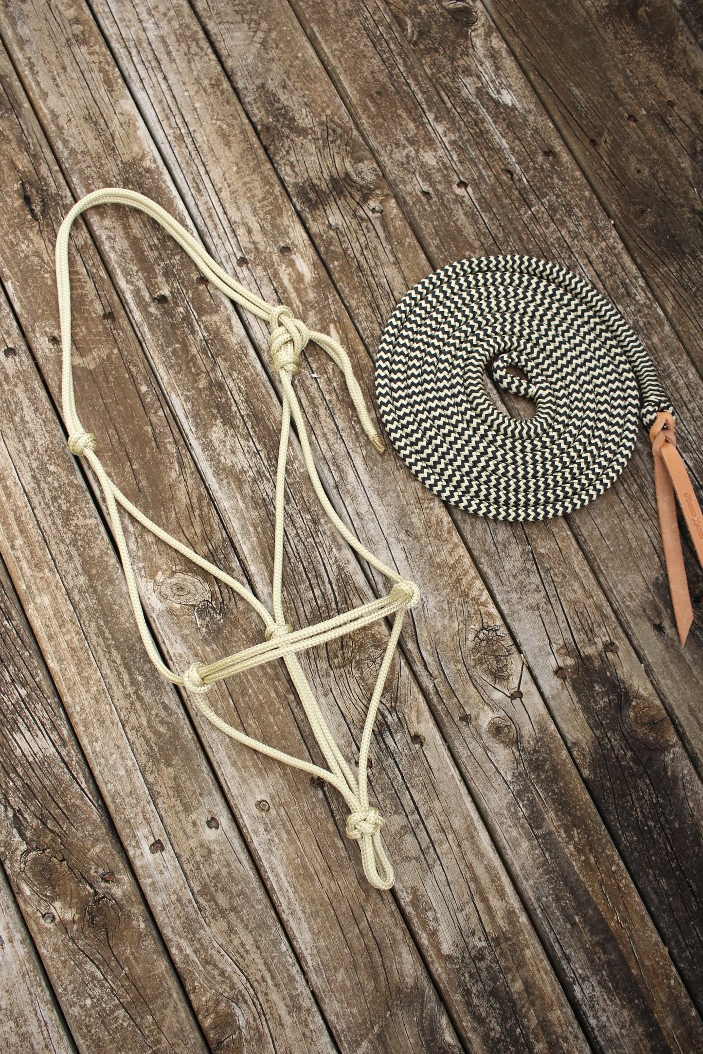 Beige & Black Zig Zag Rope Halter & Lead Set (Full)