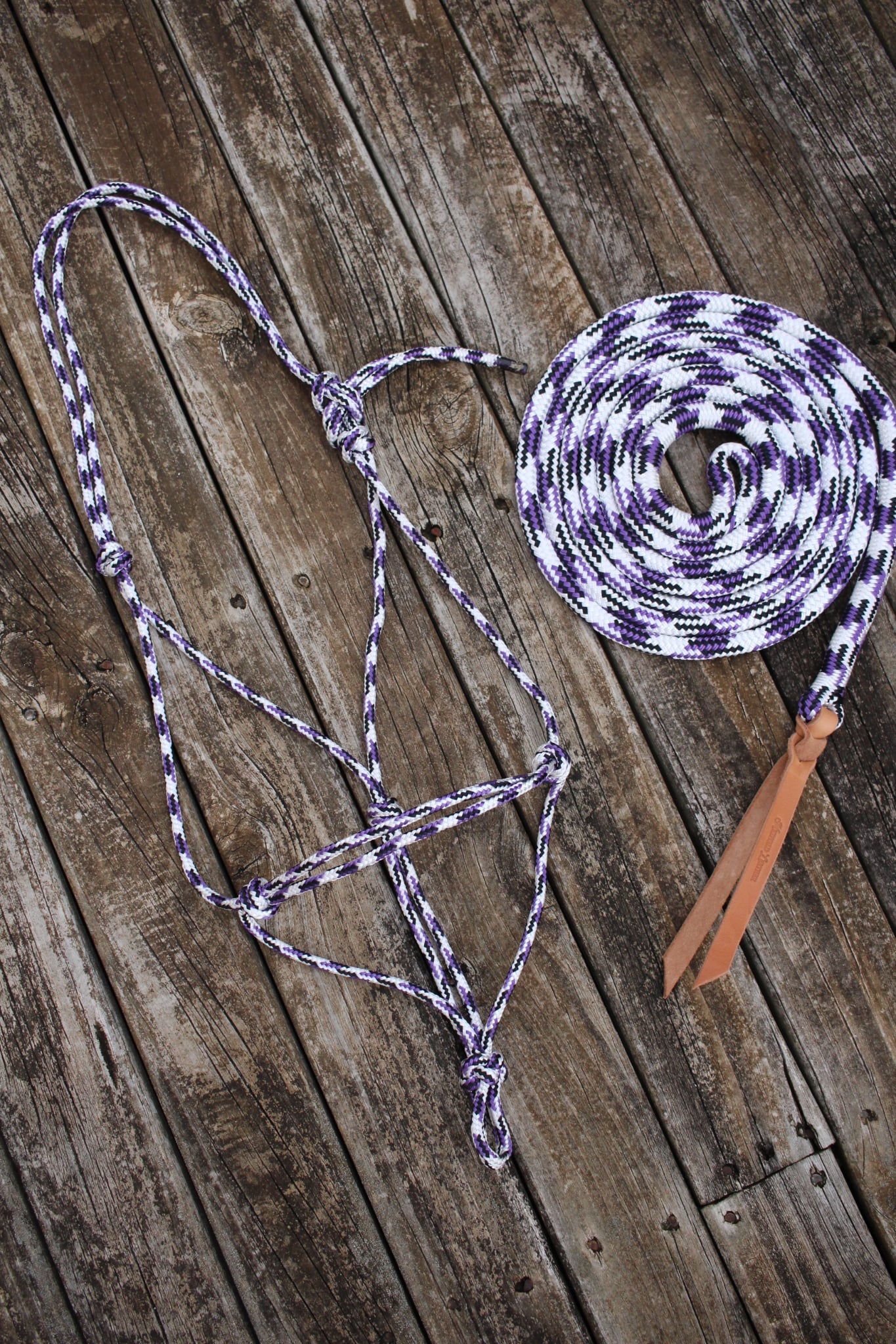 Purple/Black/White Rope Halter & Lead Set (Full)