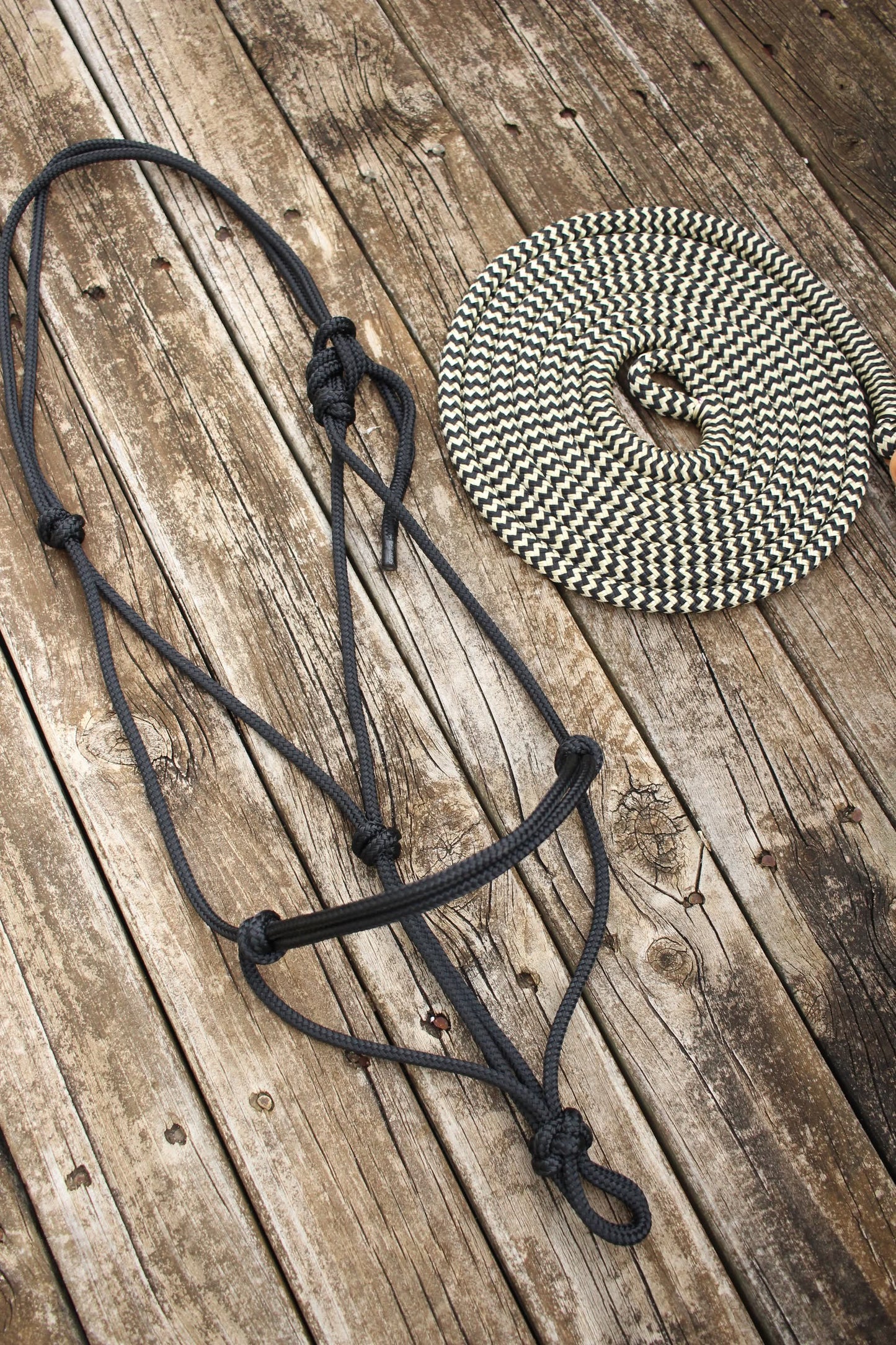 Black & Beige Zig Zag Rope Halter & Lead Set
