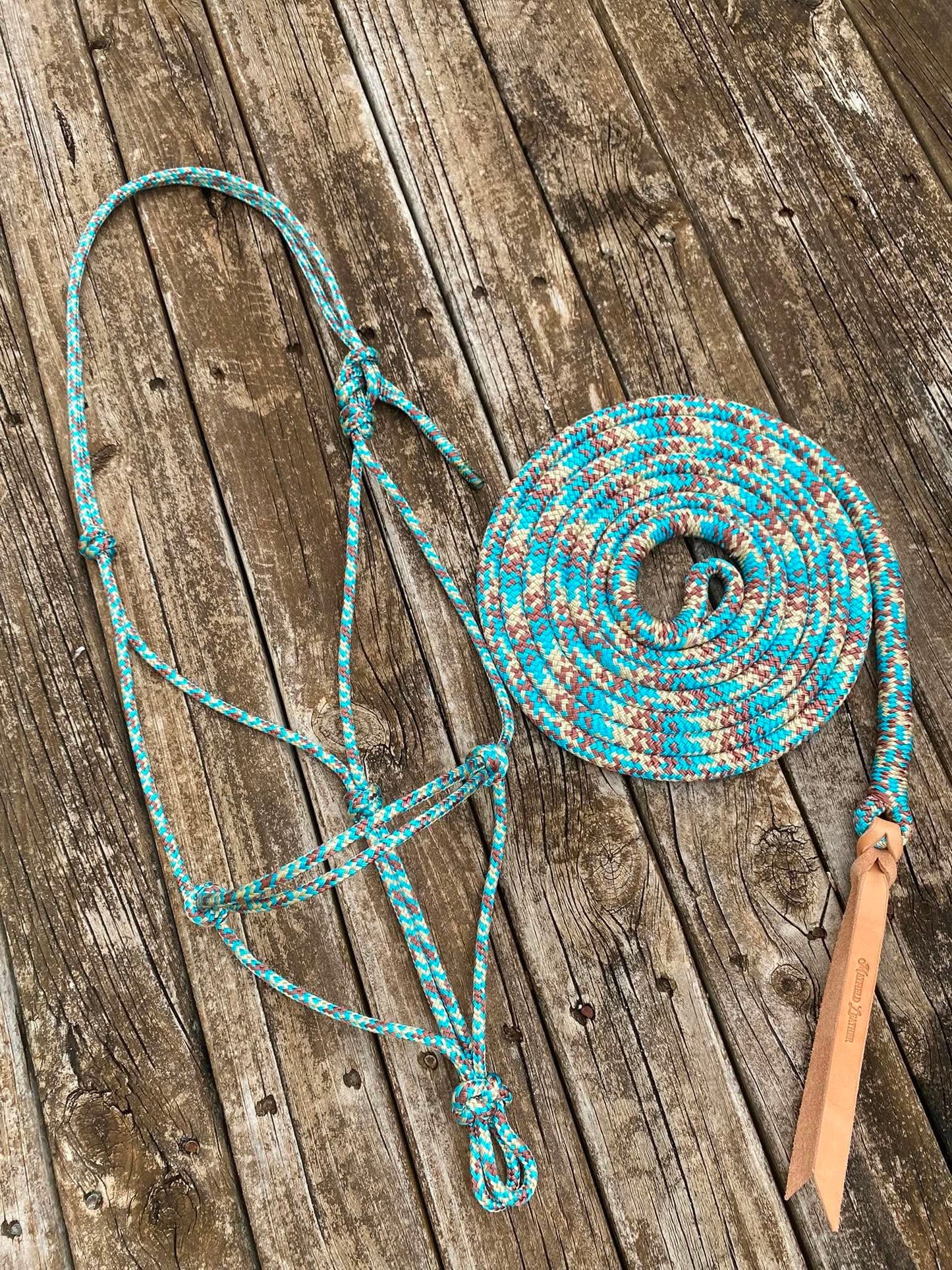 Aqua/Beige/Brown Rope Halter & Lead Set (Full)