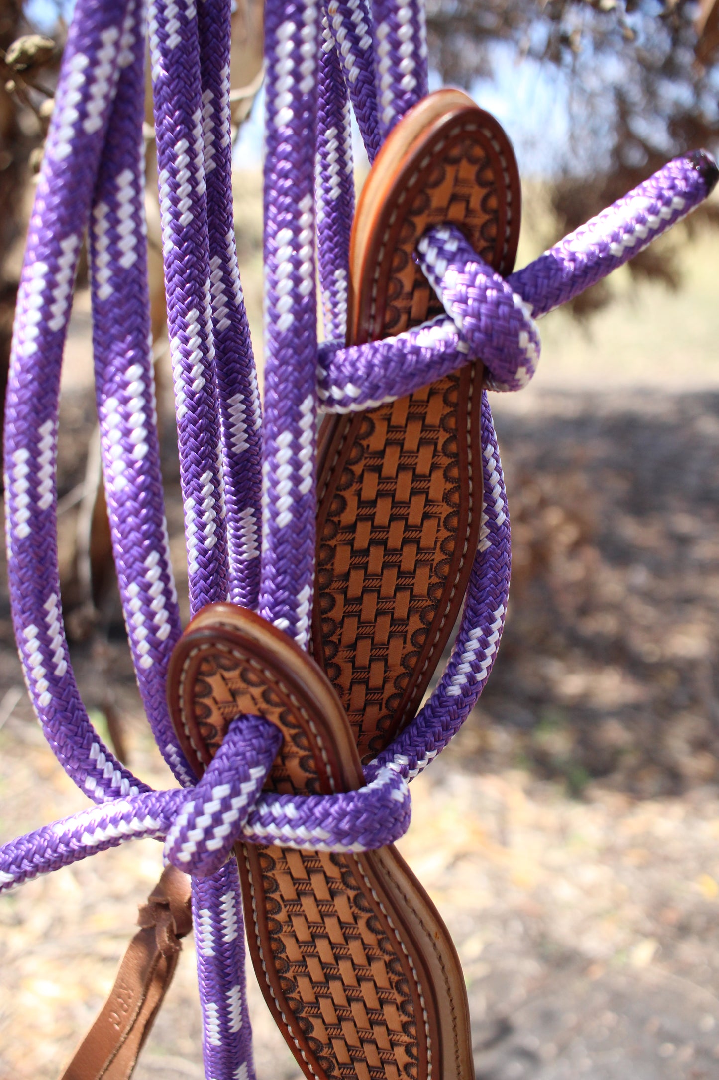Purple/White Split Reins with Slobber Straps (6.5ft)
