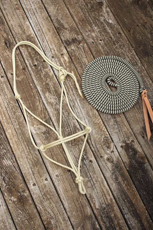 Beige & Black Zig Zag Rope Halter & Lead Set (Full)