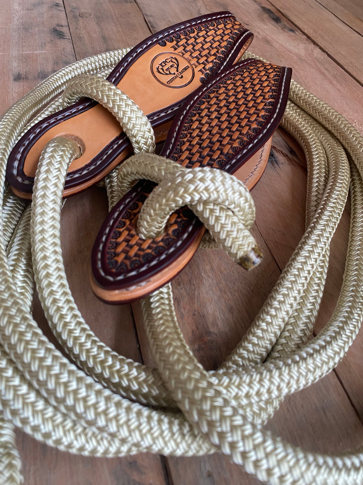 Beige Split Reins with Slobber Straps (6.5ft)