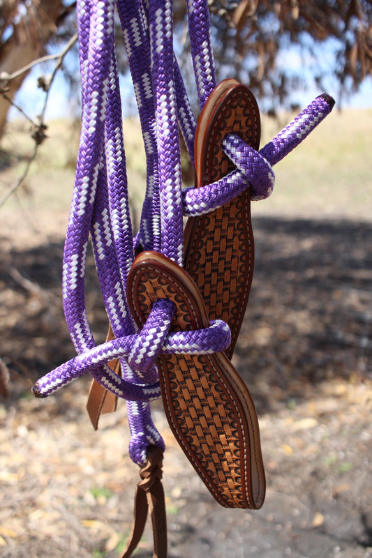 Purple/White Split Reins with Slobber Straps (6.5ft)