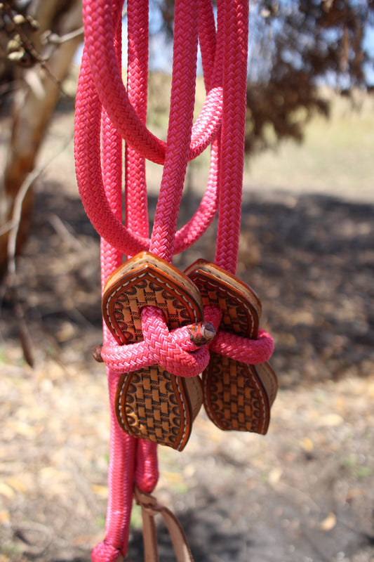 Pink Split Reins With Slobber Straps (5.5ft)