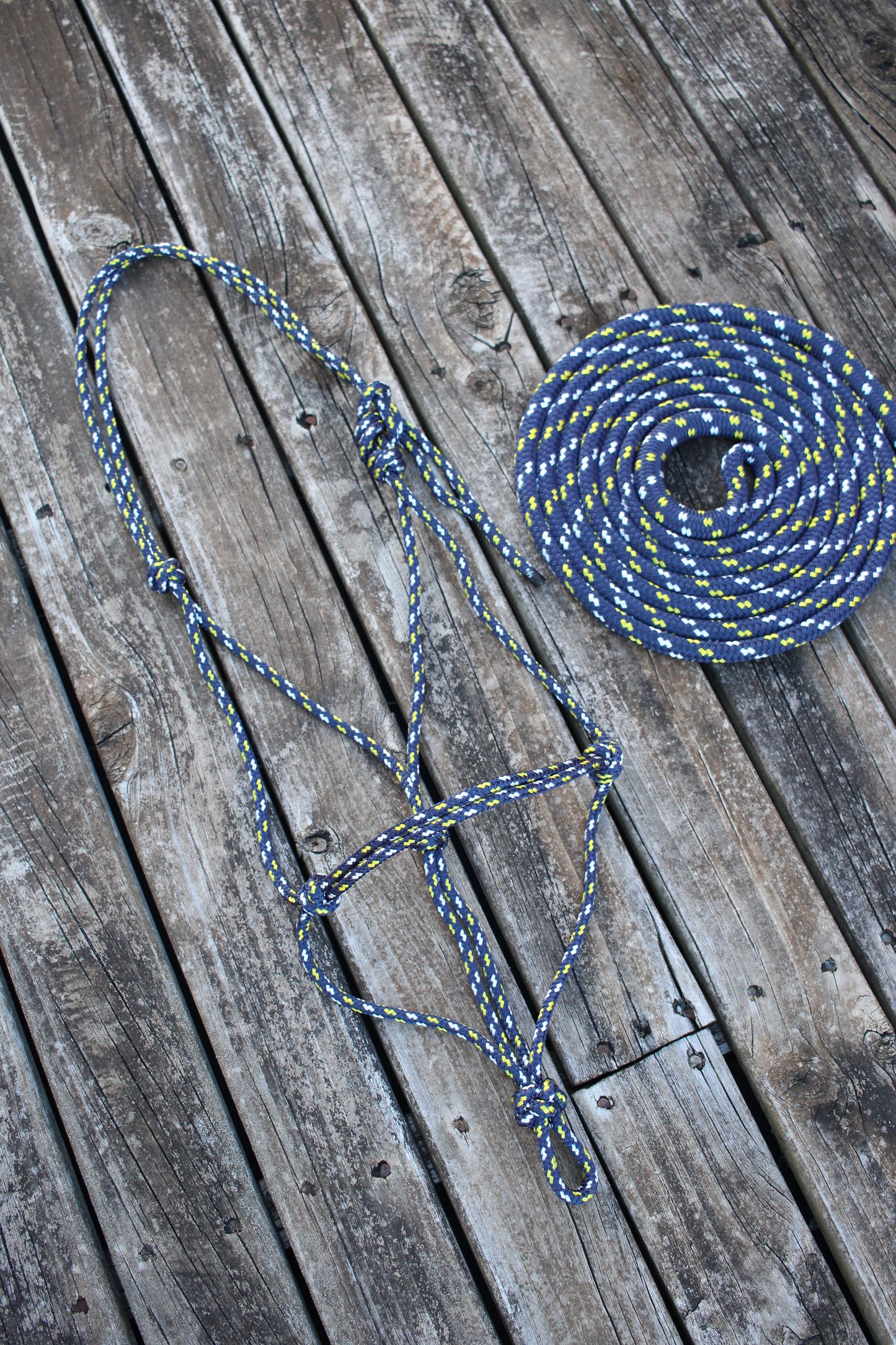 Blue/White/Yellow Rope Halter & Lead Set (Full)