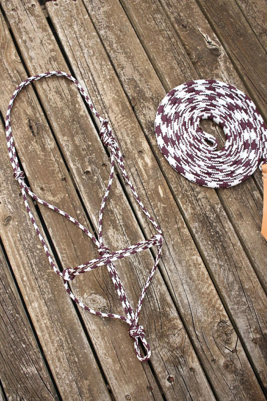 White/Burgundy Rope Halter & Lead Set (Full)