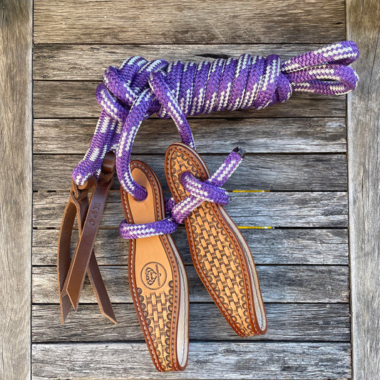 Purple/White Split Reins with Slobber Straps (6.5ft)