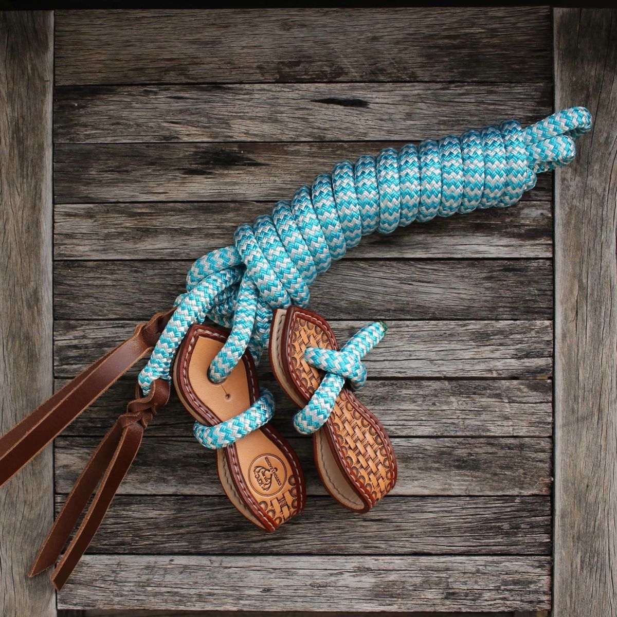 Blue/White Split Reins With Slobber Straps (6.5ft)